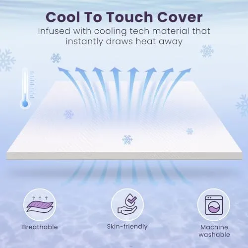 BDEUS 2 Inch Cooling Gel Memory Foam Mattress Topper, Ventilated High Density Pad for Pressure Relief, Bed Topper with Removable Cooling Touch Soft Cover, Twin Size