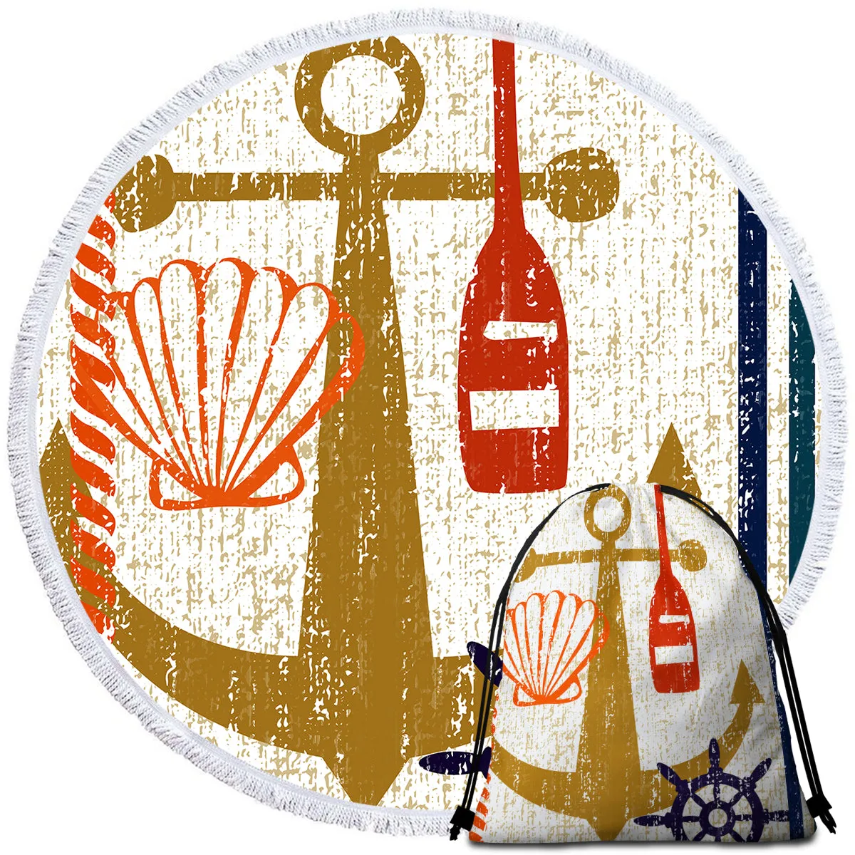 beachy Anchor Round Beach Towel