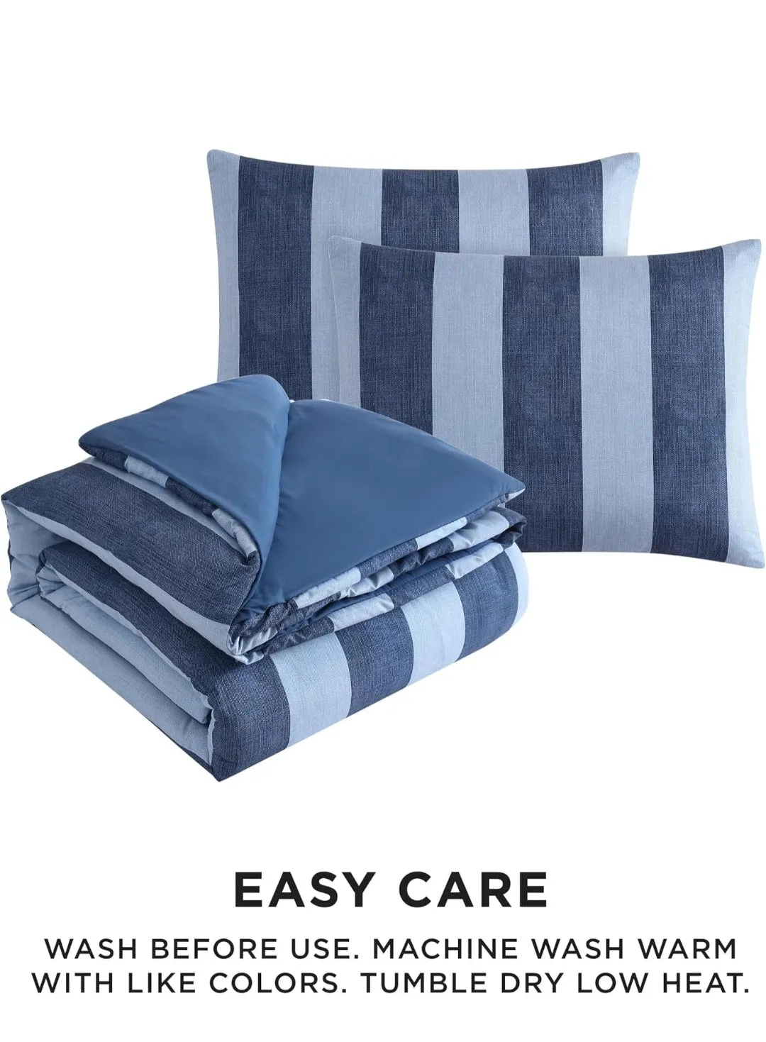 (Bedding) Juicy Couture Denim Stripe Full/Queen Comforter Set - 3-Piece Machine Washable Reversible Blue Bedding Comforter and Sham Set