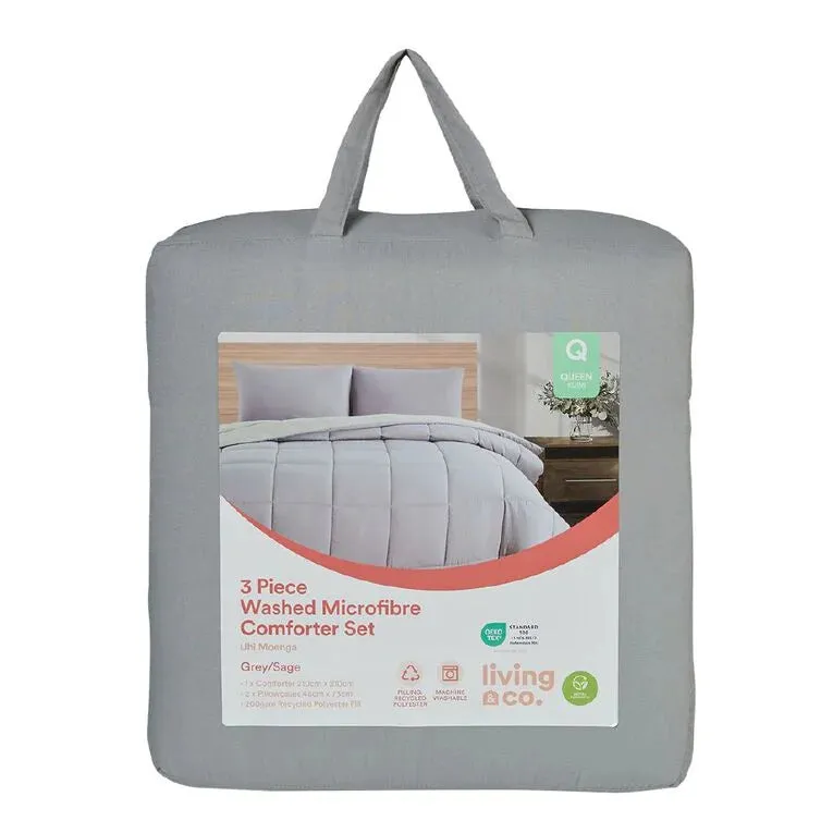 Bedroom Living & Co Microfibre 3 Piece Comforter Set Grey Green Queen