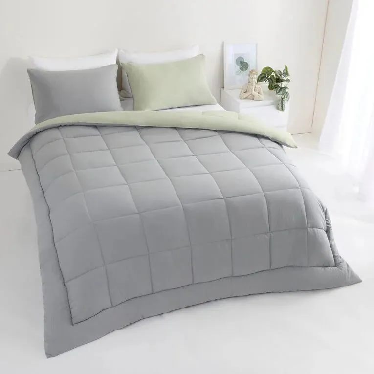 Bedroom Living & Co Microfibre 3 Piece Comforter Set Grey Green Queen