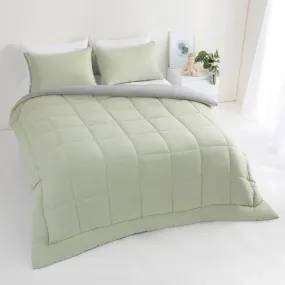 Bedroom Living & Co Microfibre 3 Piece Comforter Set Grey Green Queen