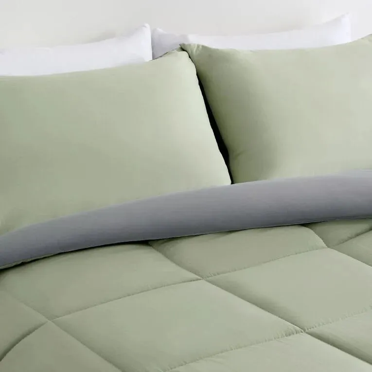 Bedroom Living & Co Microfibre 3 Piece Comforter Set Grey Green Queen