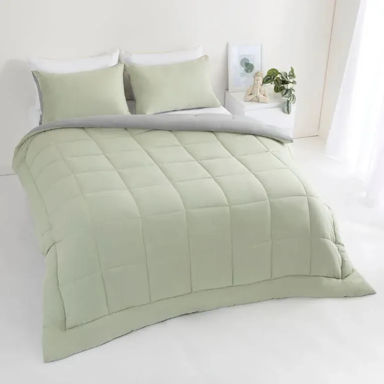 Bedroom Living & Co Microfibre 3 Piece Comforter Set Grey Green Queen