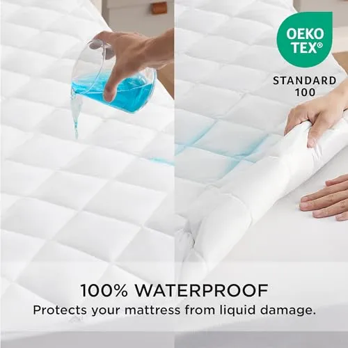 Bedsure Waterproof Mattress Protector Twin Size, Quilted Mattress Pad with Deep Pocket up to 22 Inches, Noiseless Soft Breathable Mattress Cover, White