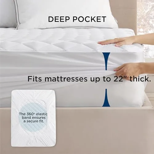 Bedsure Waterproof Mattress Protector Twin Size, Quilted Mattress Pad with Deep Pocket up to 22 Inches, Noiseless Soft Breathable Mattress Cover, White