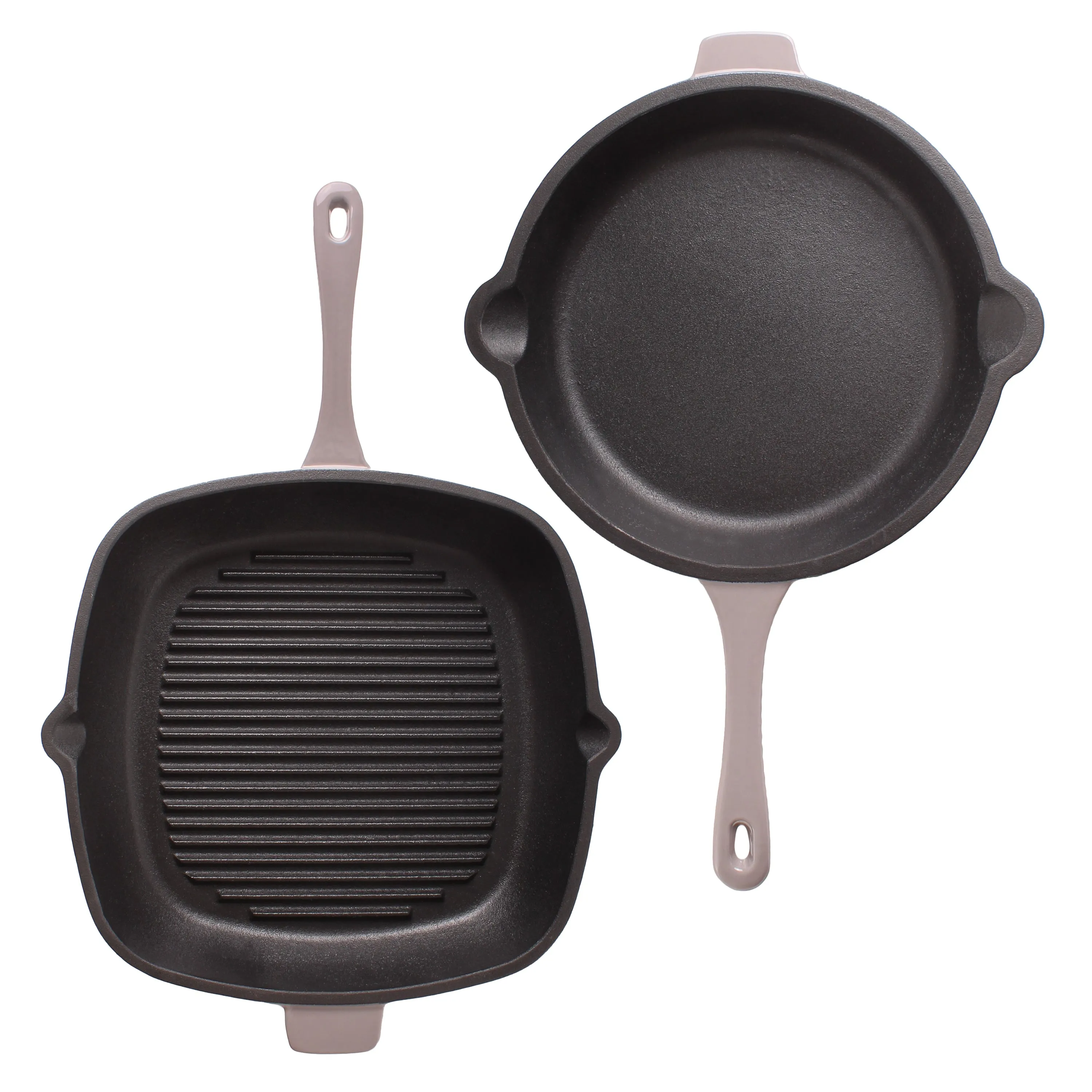 BergHOFF Neo 4pc Cast Iron Cookware Set, Fry Pan, Grill Pan & Round Dutch Oven, Oyster