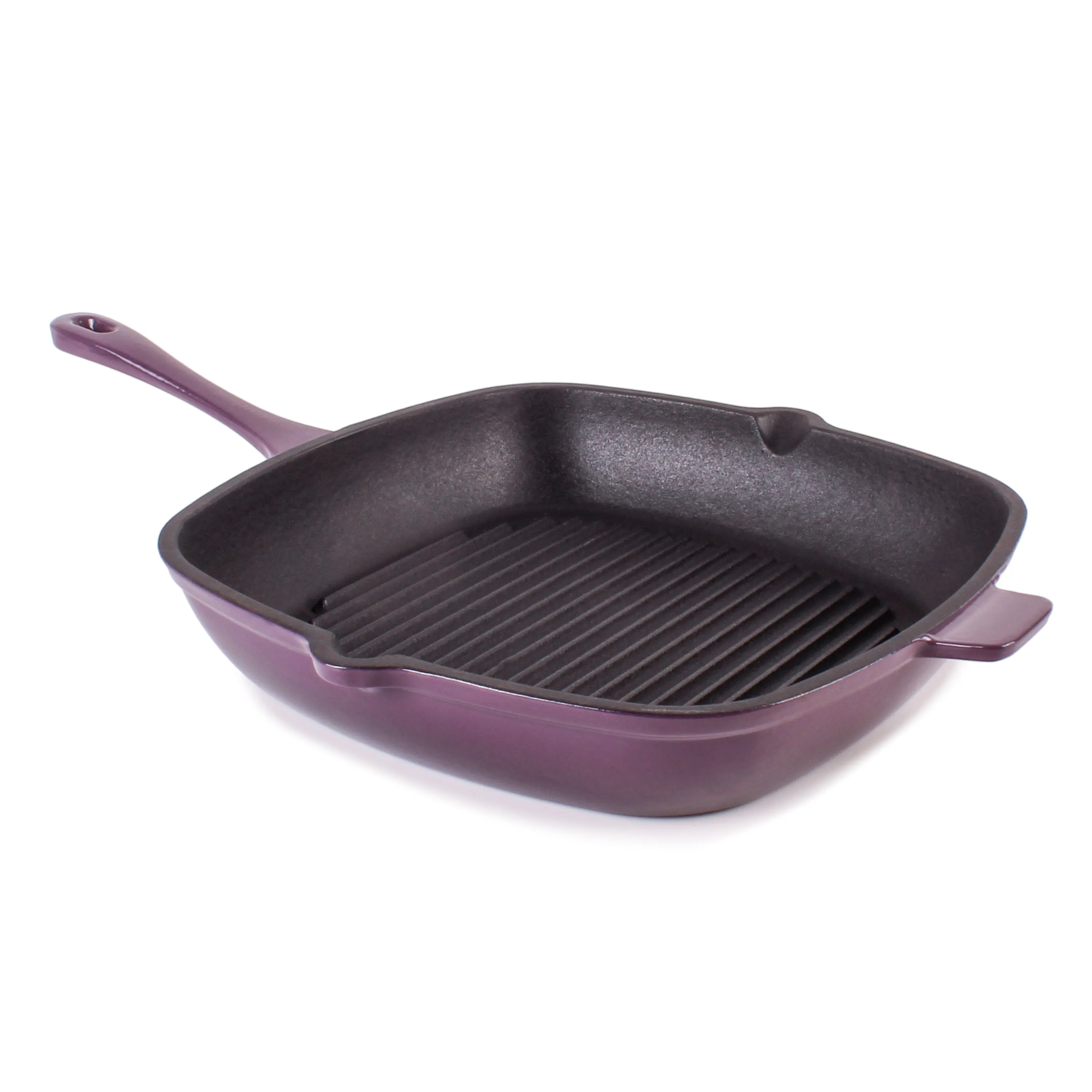 BergHOFF Neo 4pc Cast Iron Cookware Set, Grill Pan, Fry Pan & Oval Dutch Oven, Purple