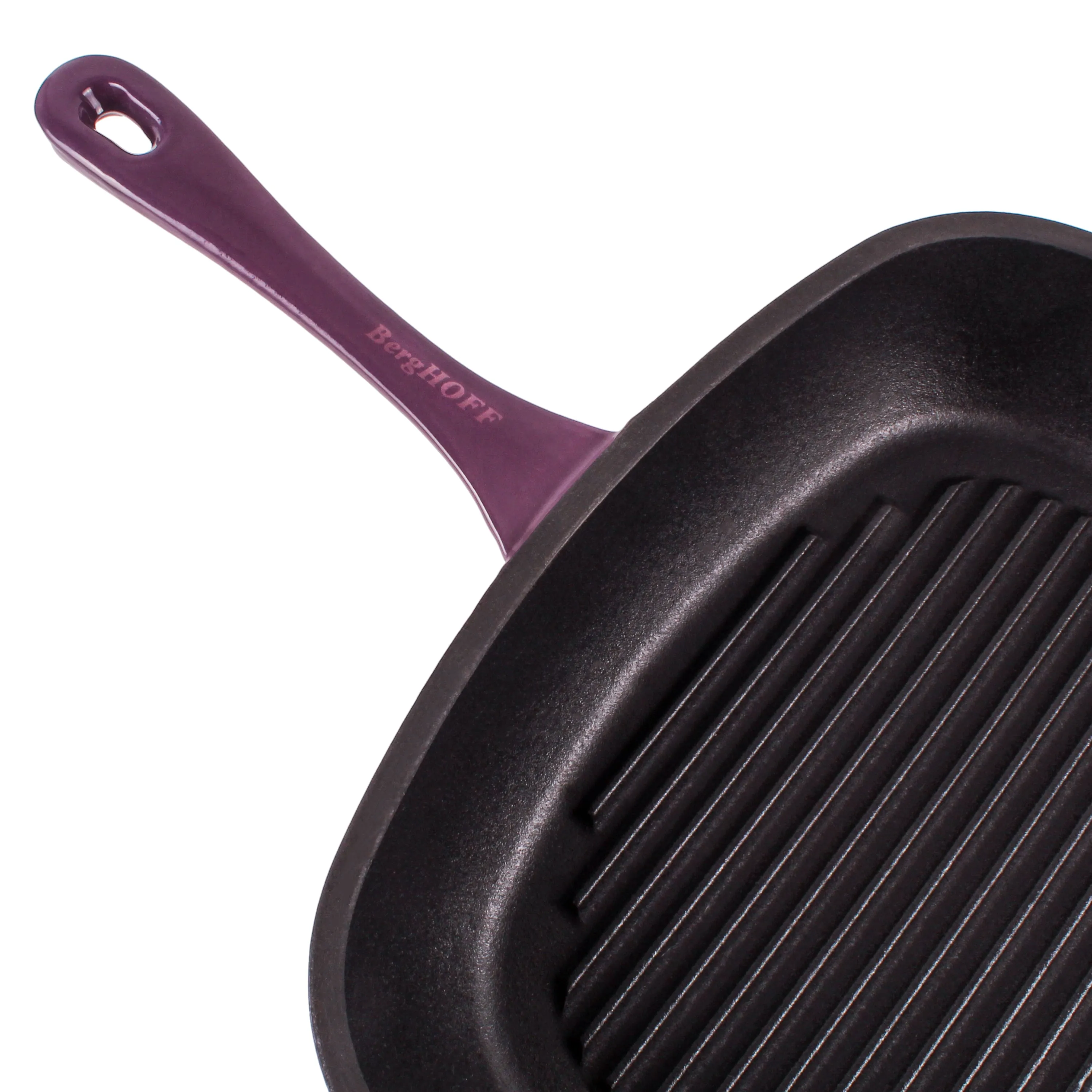 BergHOFF Neo 4pc Cast Iron Cookware Set, Grill Pan, Fry Pan & Oval Dutch Oven, Purple