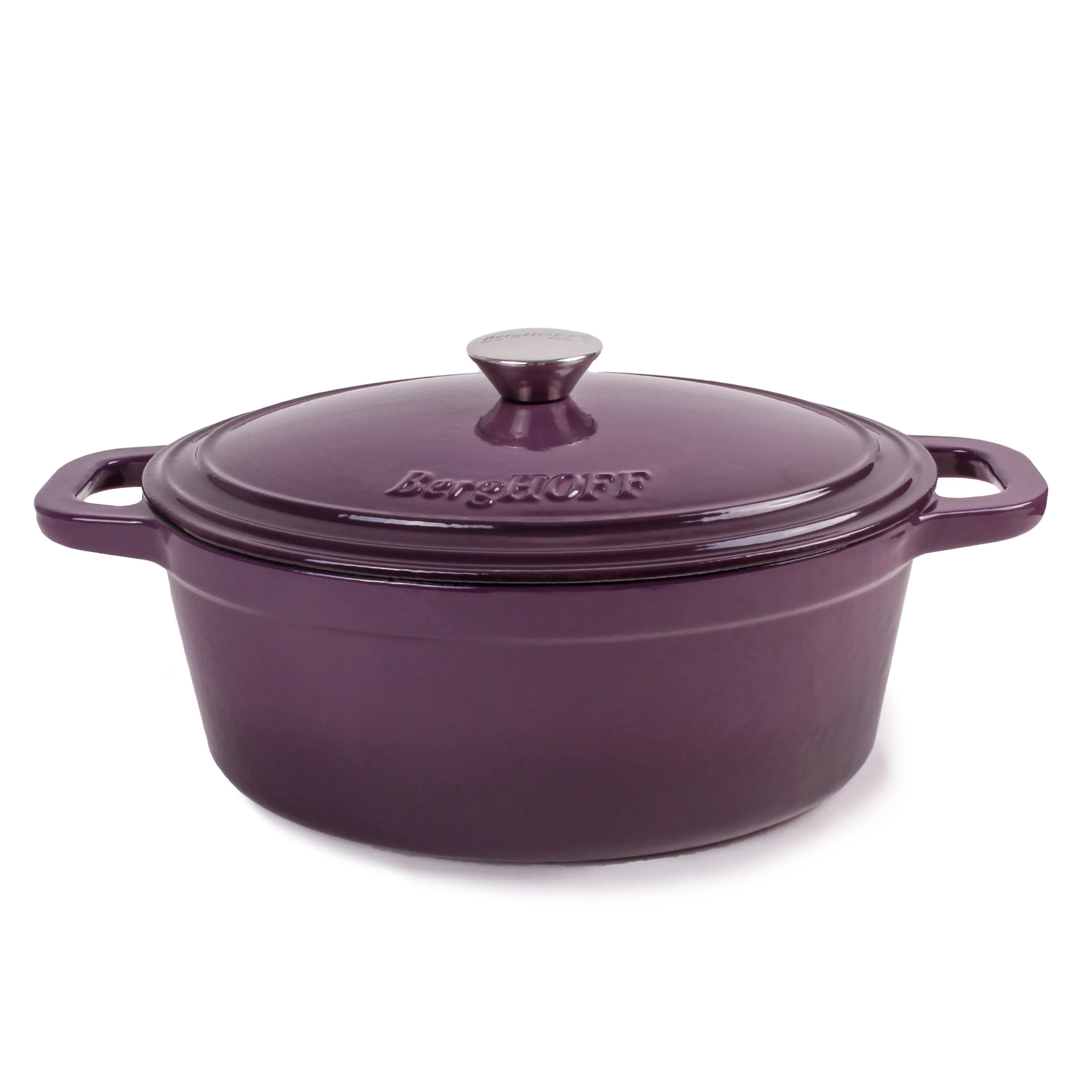 BergHOFF Neo 4pc Cast Iron Cookware Set, Grill Pan, Fry Pan & Oval Dutch Oven, Purple