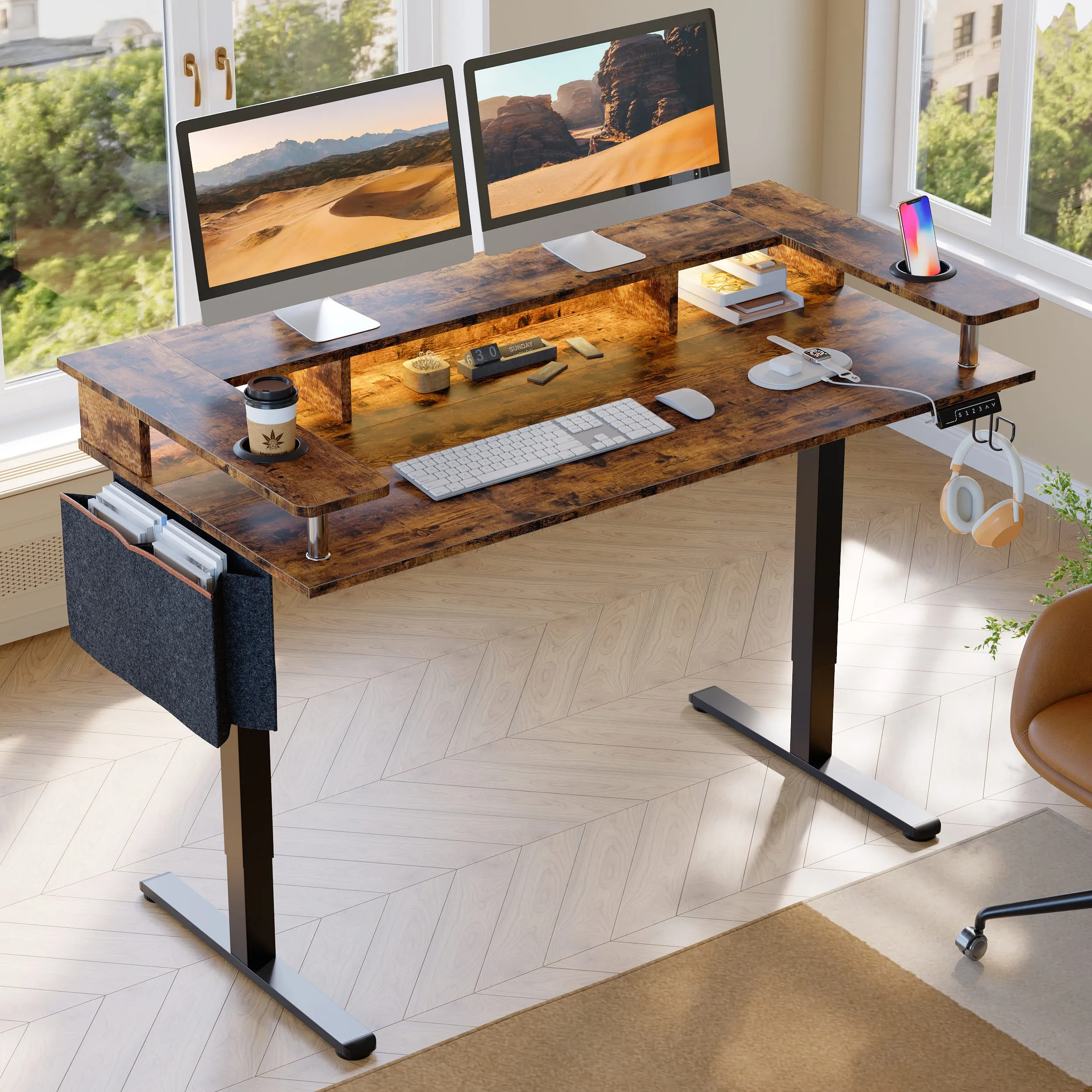 Bestier 58 Inch LED Electric Standing Desk with Monitor Stand