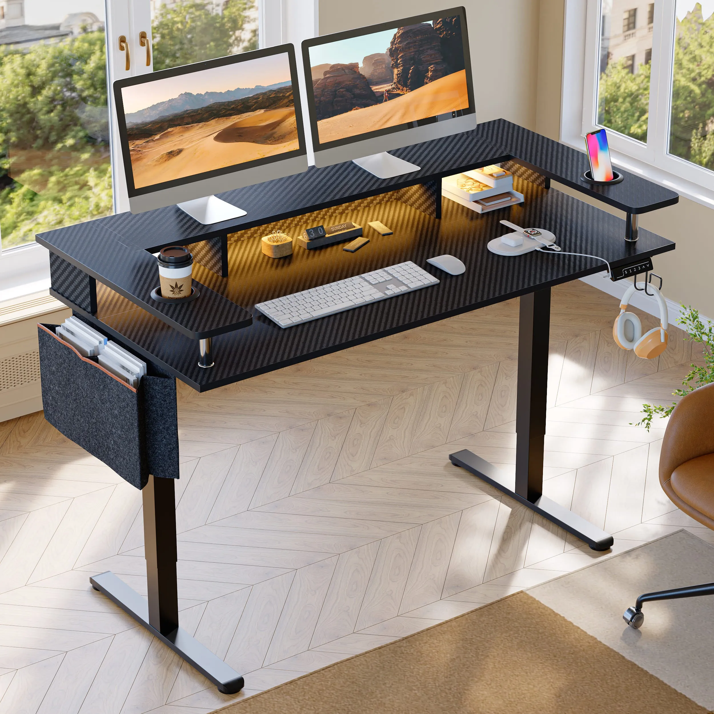 Bestier 58 Inch LED Electric Standing Desk with Monitor Stand