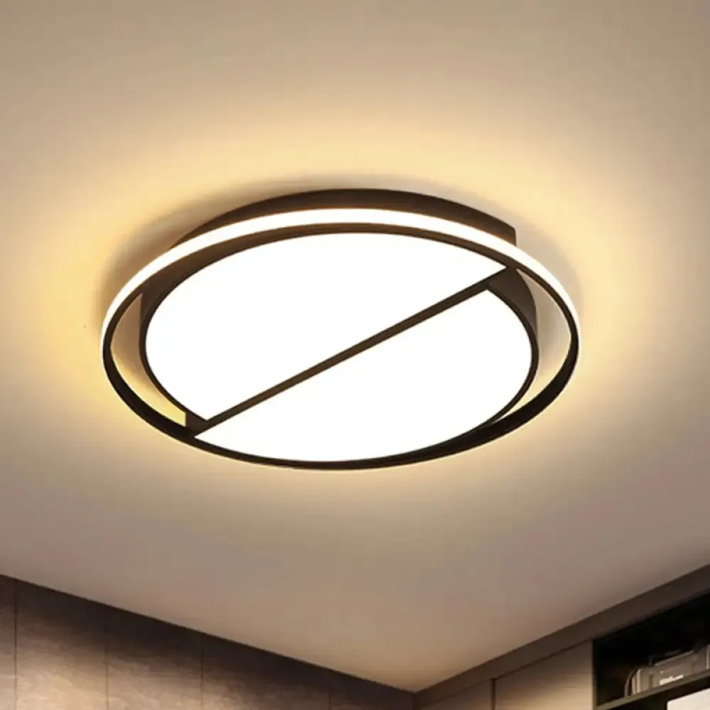 Black LED Flush Mount Half-Circle Acrylic Ceiling Lamp for Study Room