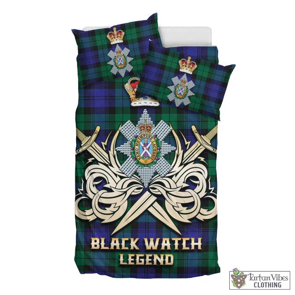 Black Watch Modern Tartan Bedding Set with Clan Crest and the Golden Sword of Courageous Legacy