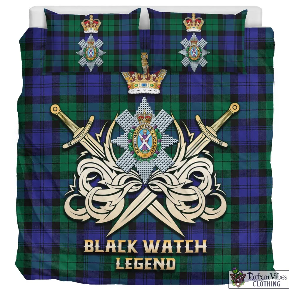 Black Watch Modern Tartan Bedding Set with Clan Crest and the Golden Sword of Courageous Legacy