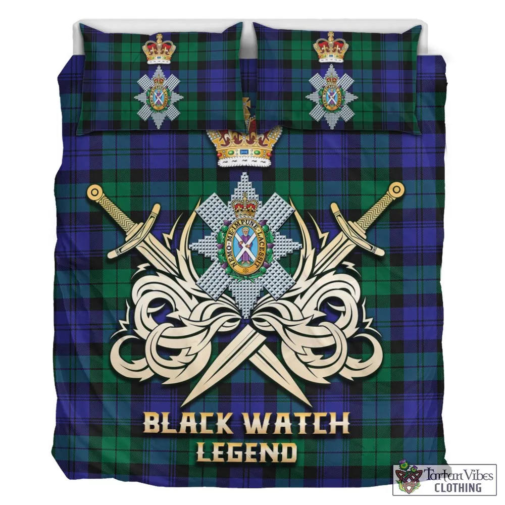 Black Watch Modern Tartan Bedding Set with Clan Crest and the Golden Sword of Courageous Legacy