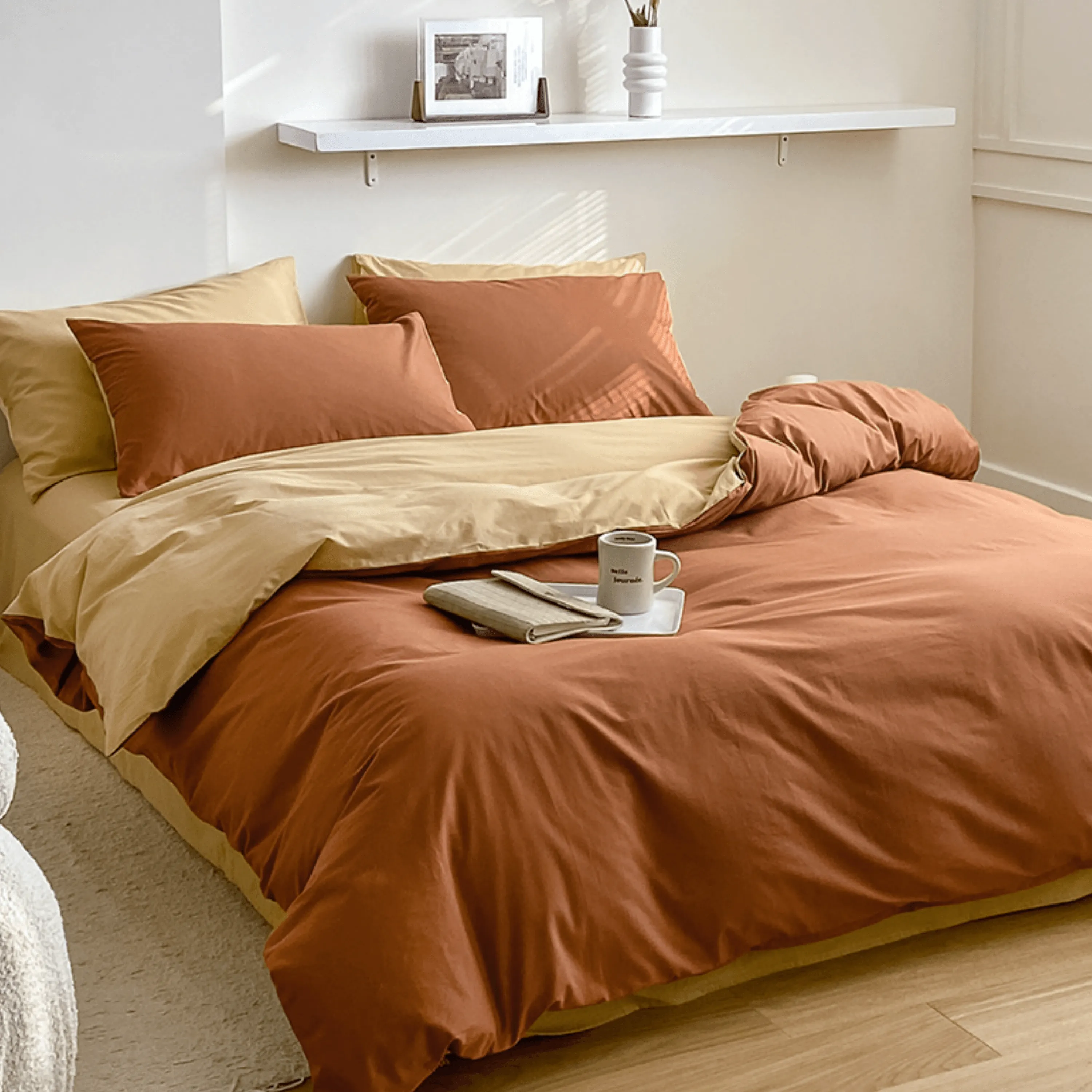 Bold Duo Reversible Bedding Set / Burnt Orange   Custard