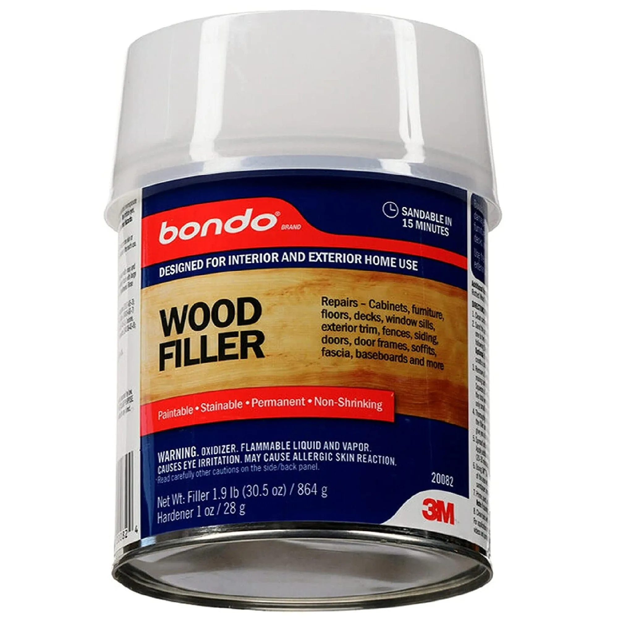 Bondo Home Solutions Wood Filler | Sandable In 15 Min | 1.9 Lbs With 1 oz Hardener