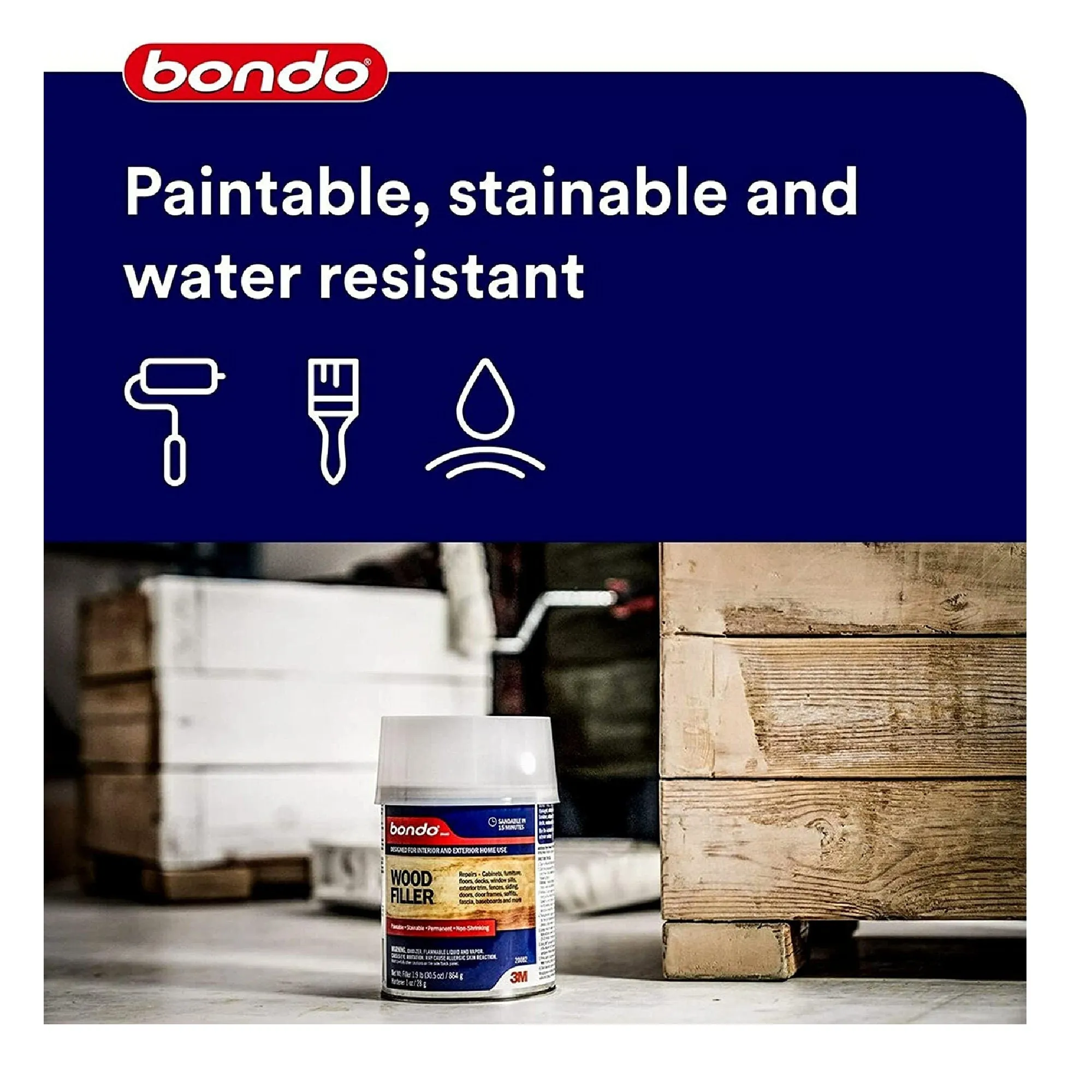 Bondo Home Solutions Wood Filler | Sandable In 15 Min | 1.9 Lbs With 1 oz Hardener