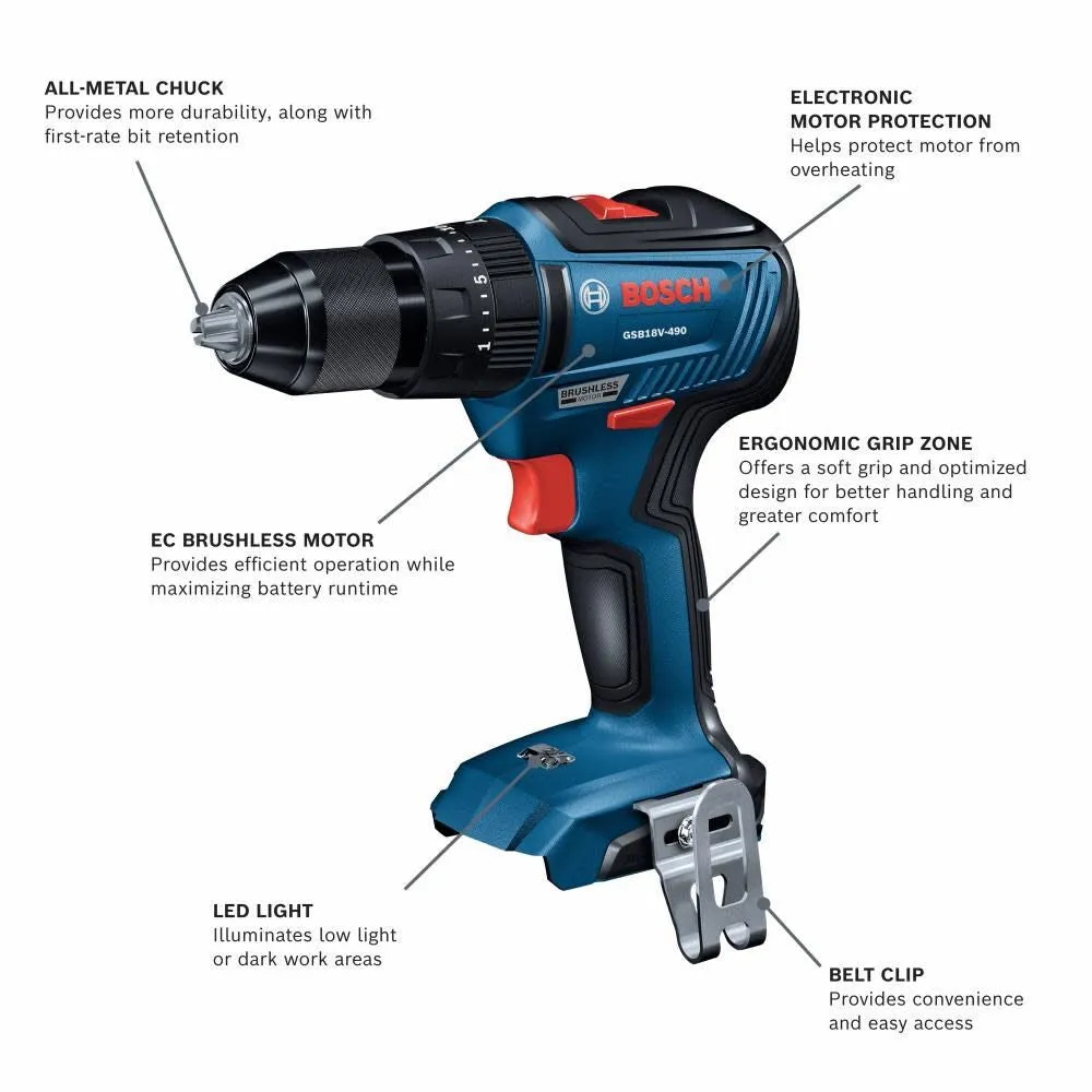 Bosch GXL18V-240B22 18V 2-Tool Combo Kit with 1/2" Hammer Drill/Driver, Two-In-One 1/4" and 1/2" Bit/Socket Impact Driver/Wrench and (2) 2 Ah Standard Power Batteries