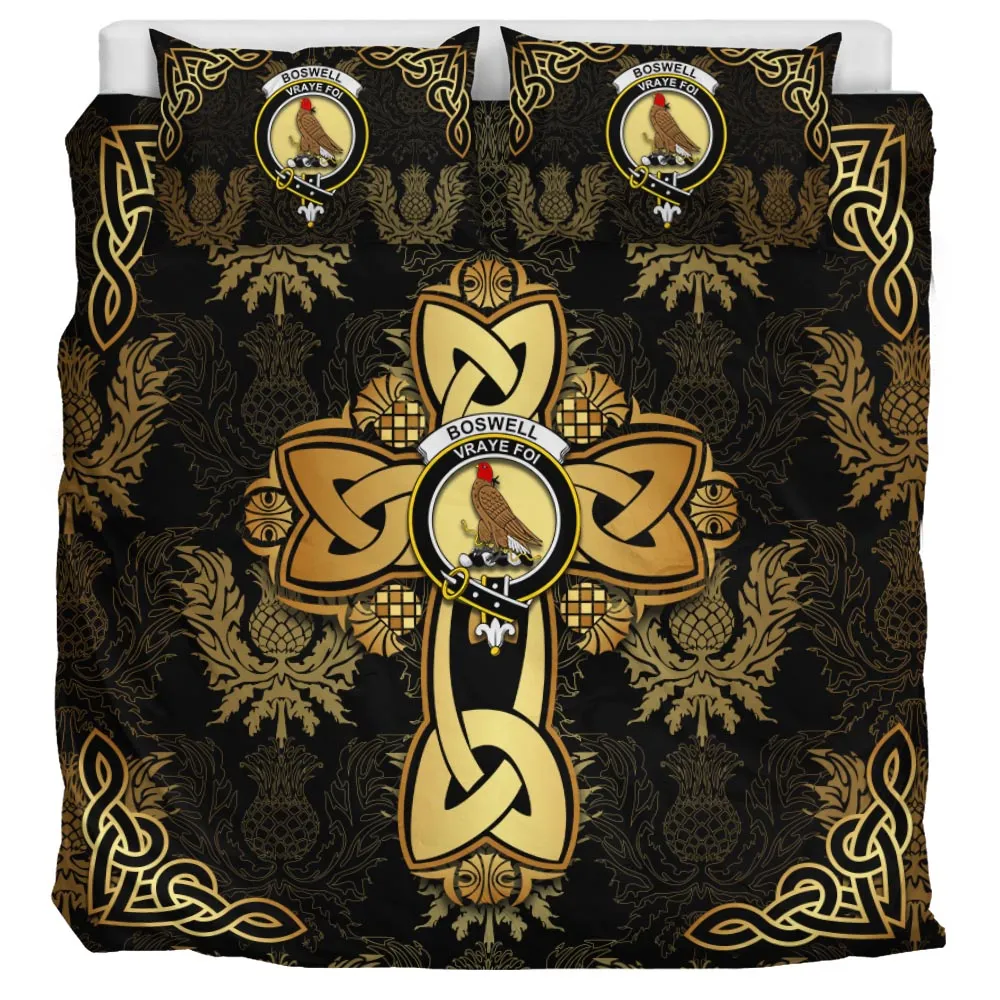 Boswell Clan Bedding Sets Gold Thistle Celtic Style