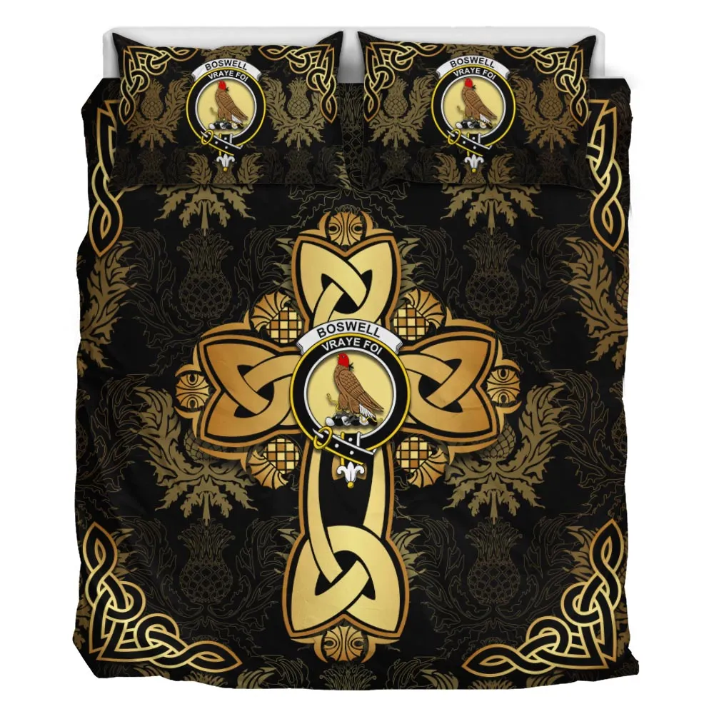 Boswell Clan Bedding Sets Gold Thistle Celtic Style