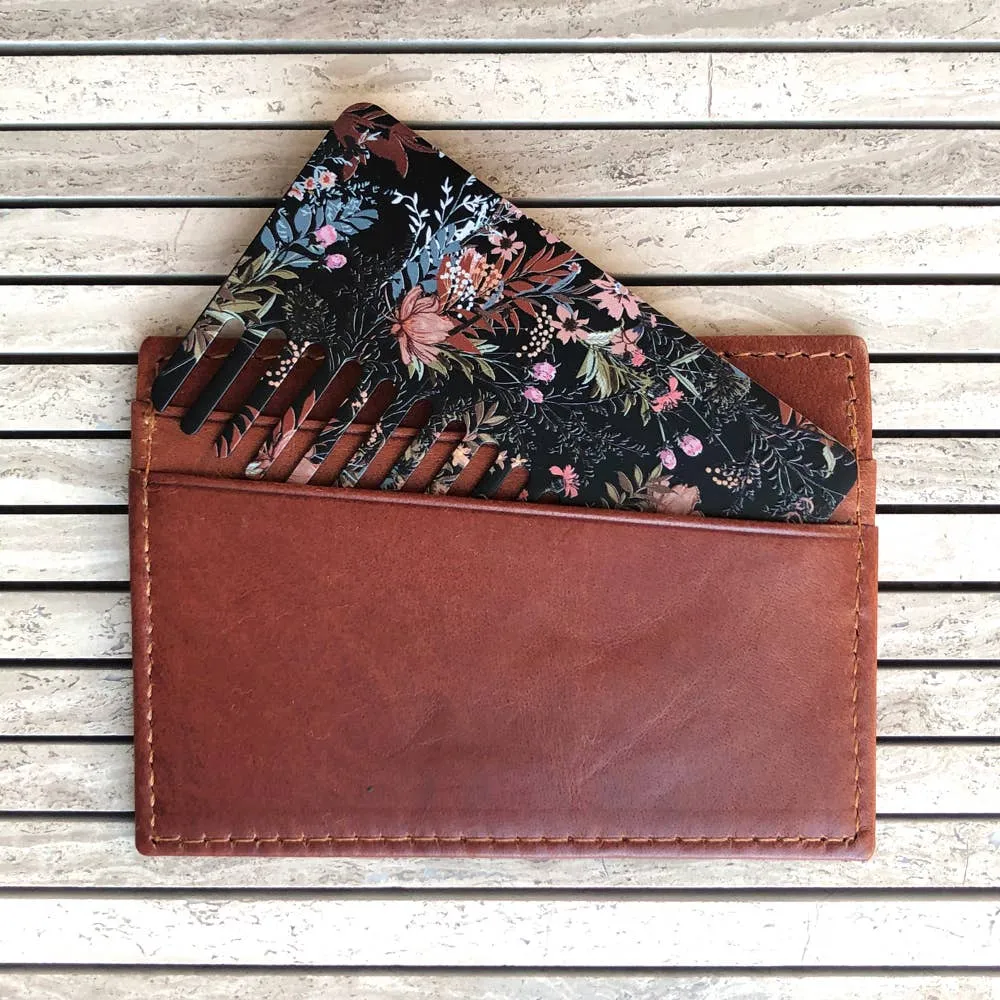 Boxed |Rustic Flora Mirror Go-Comb | Metal Wallet-Sized Comb