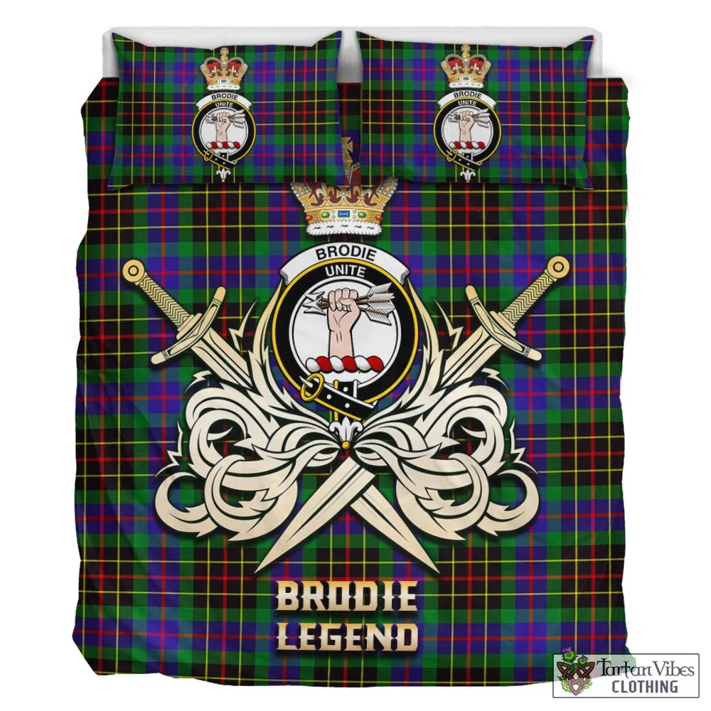 Brodie Hunting Modern Tartan Bedding Set with Clan Crest and the Golden Sword of Courageous Legacy