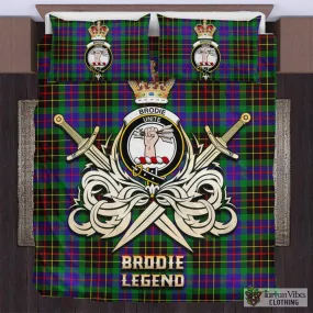 Brodie Hunting Modern Tartan Bedding Set with Clan Crest and the Golden Sword of Courageous Legacy