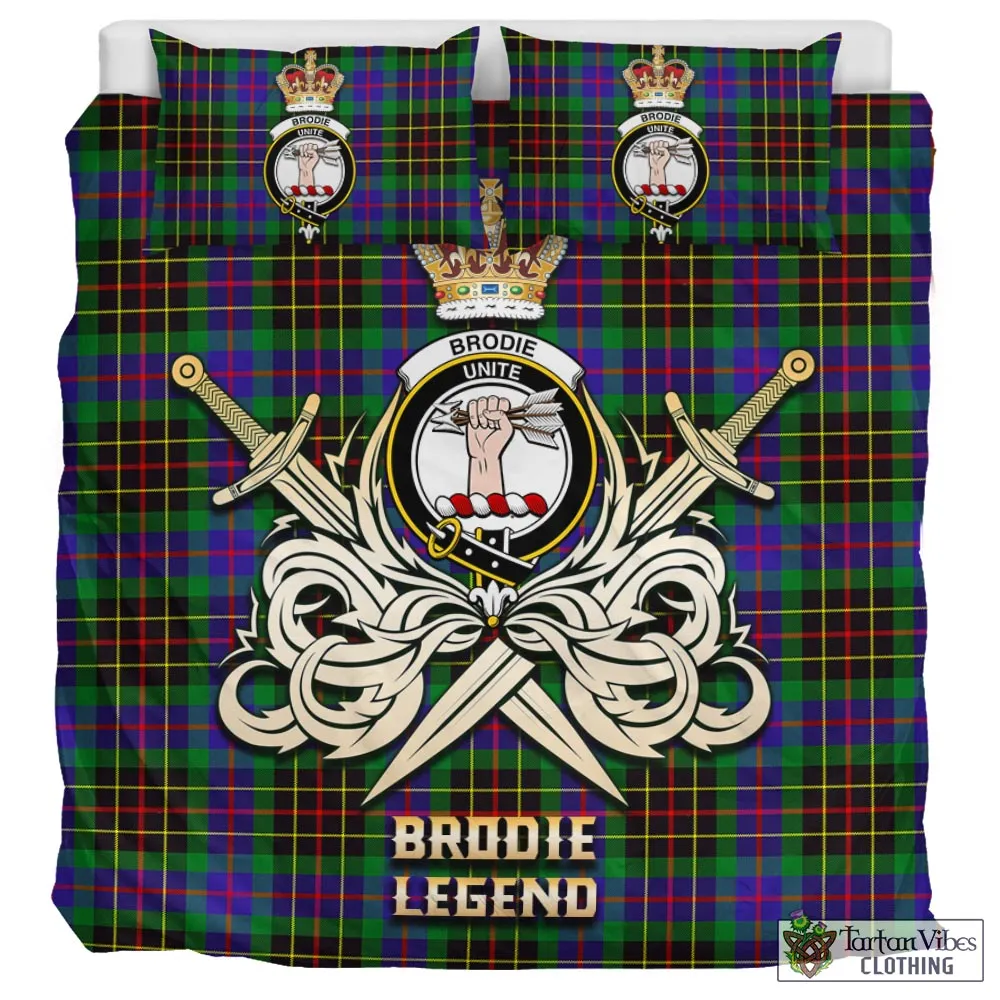 Brodie Hunting Modern Tartan Bedding Set with Clan Crest and the Golden Sword of Courageous Legacy