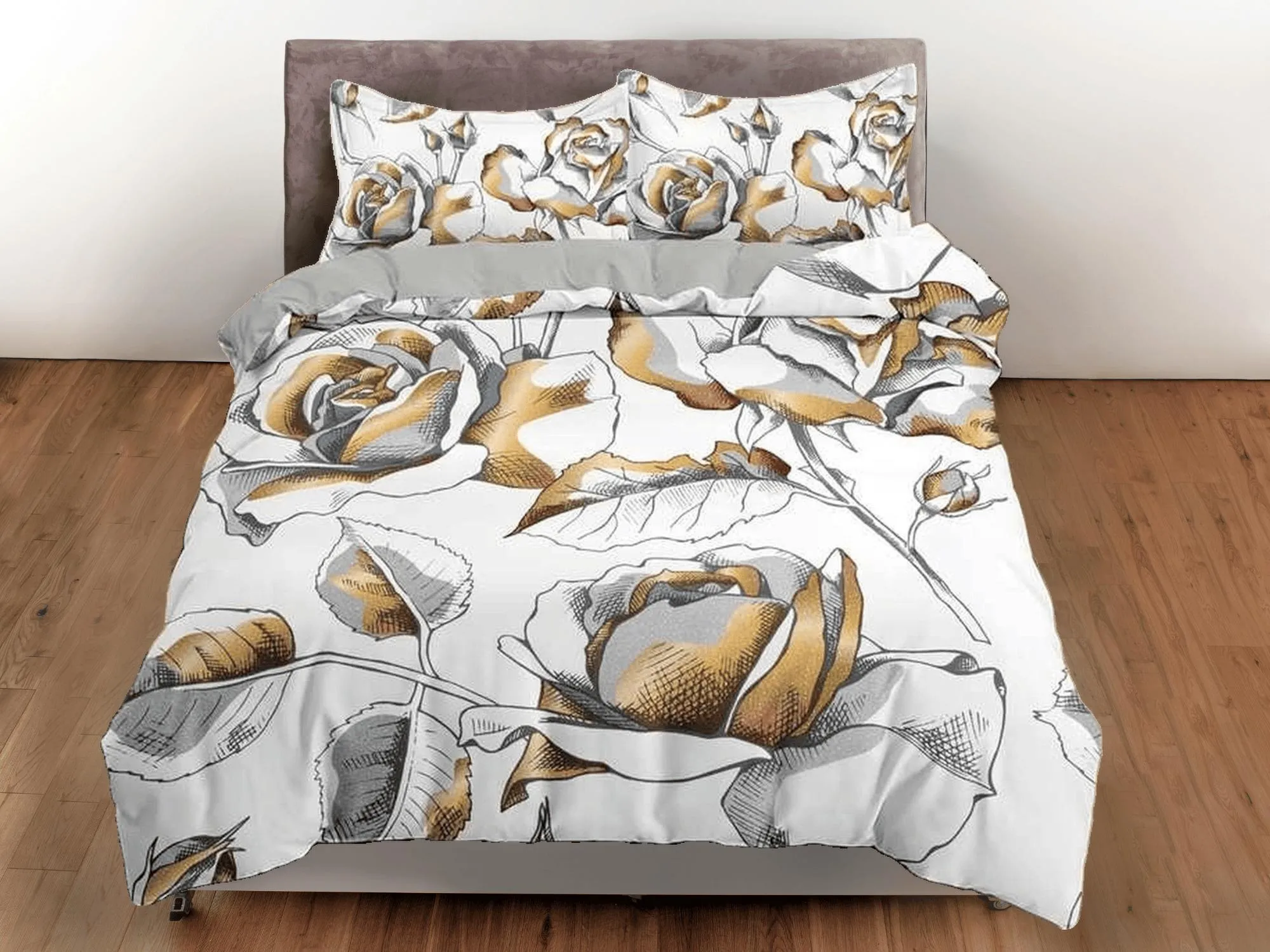 Bronze roses floral duvet cover colorful bedding, teen girl bedroom, baby girl crib bedding boho maximalist bedspread aesthetic bedding