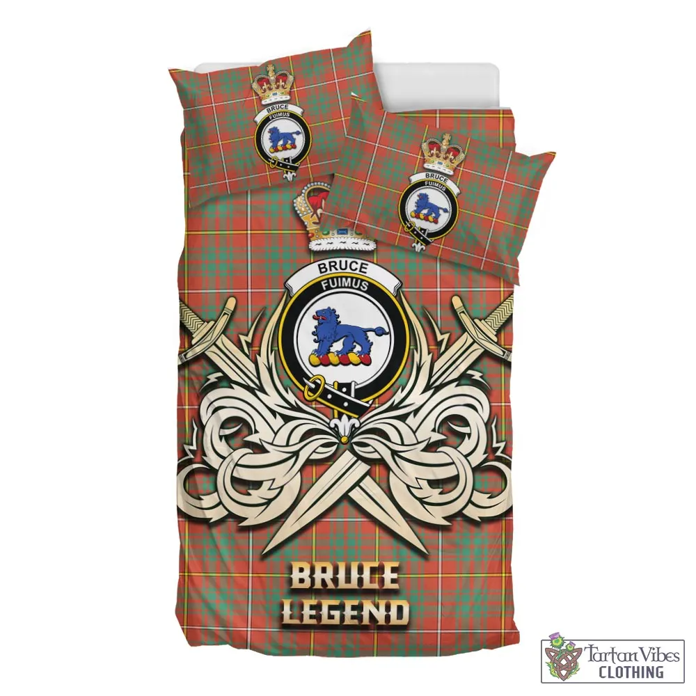 Bruce Ancient Tartan Bedding Set with Clan Crest and the Golden Sword of Courageous Legacy