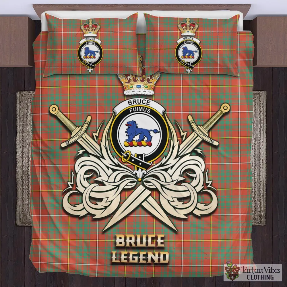 Bruce Ancient Tartan Bedding Set with Clan Crest and the Golden Sword of Courageous Legacy