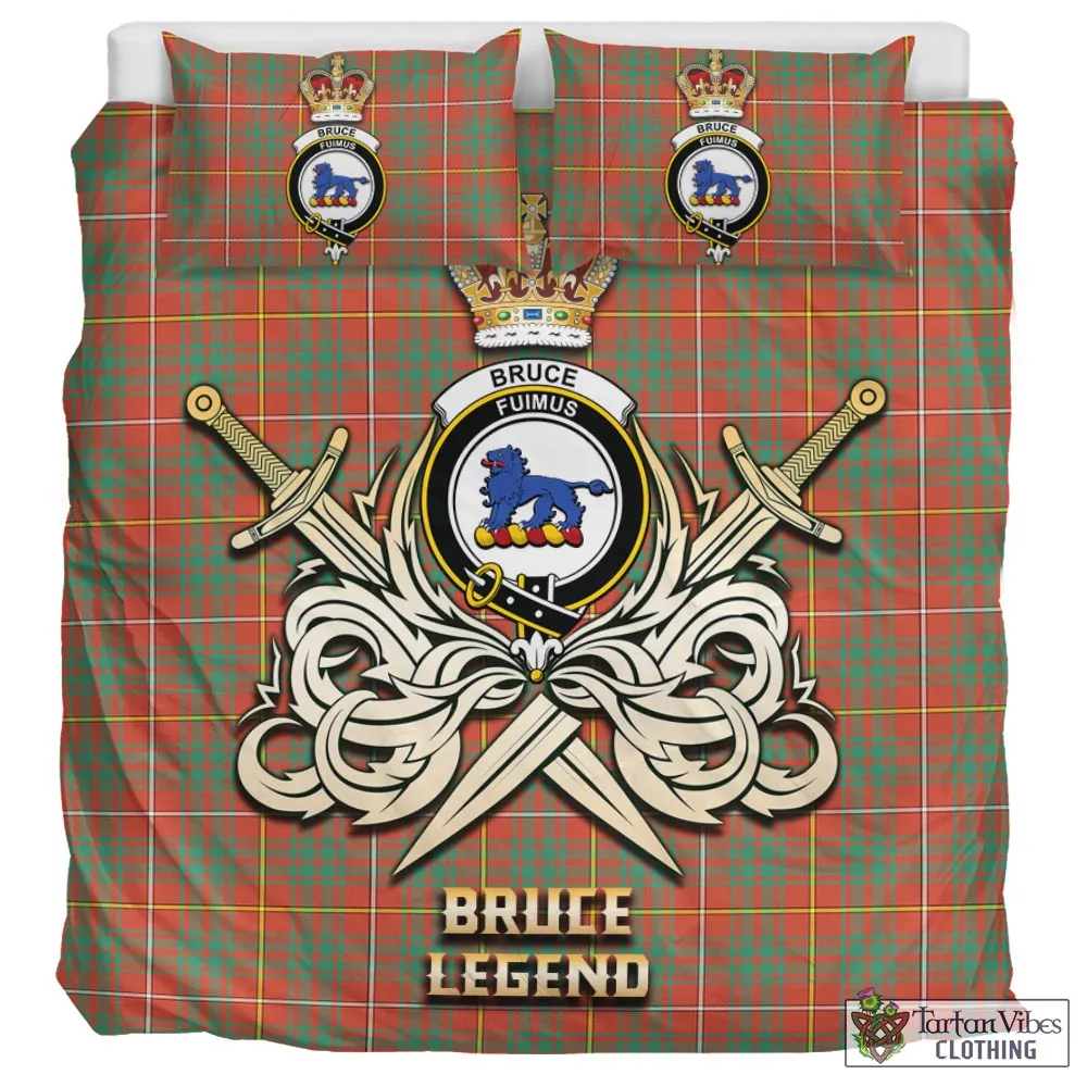 Bruce Ancient Tartan Bedding Set with Clan Crest and the Golden Sword of Courageous Legacy