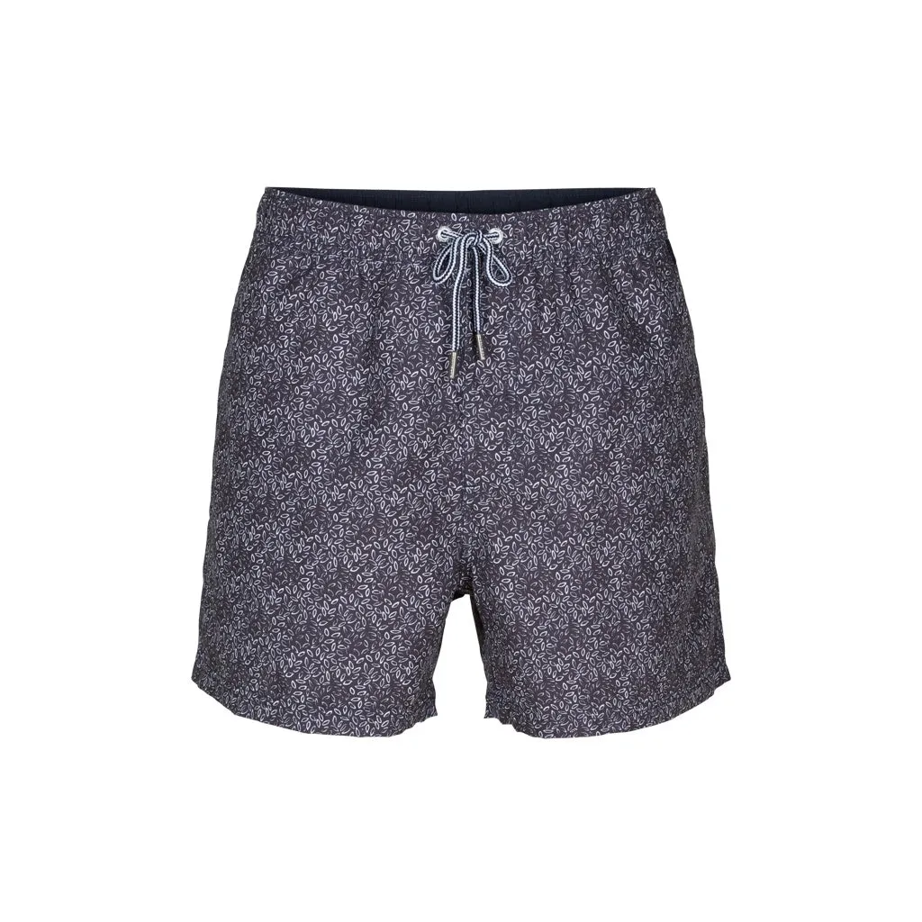 Cedric Printed Swim Shorts - Dark Navy / White