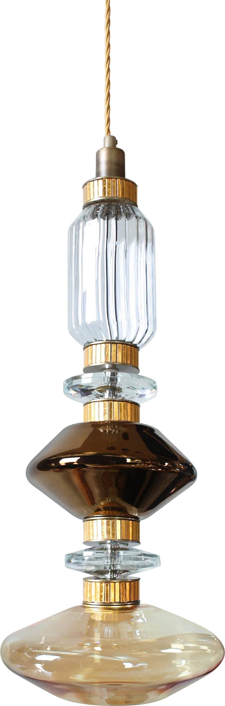 Ceiling Lamp Pyrex Glass Amber, Bronzed or Chrome finish , Gold Mosaic Insert