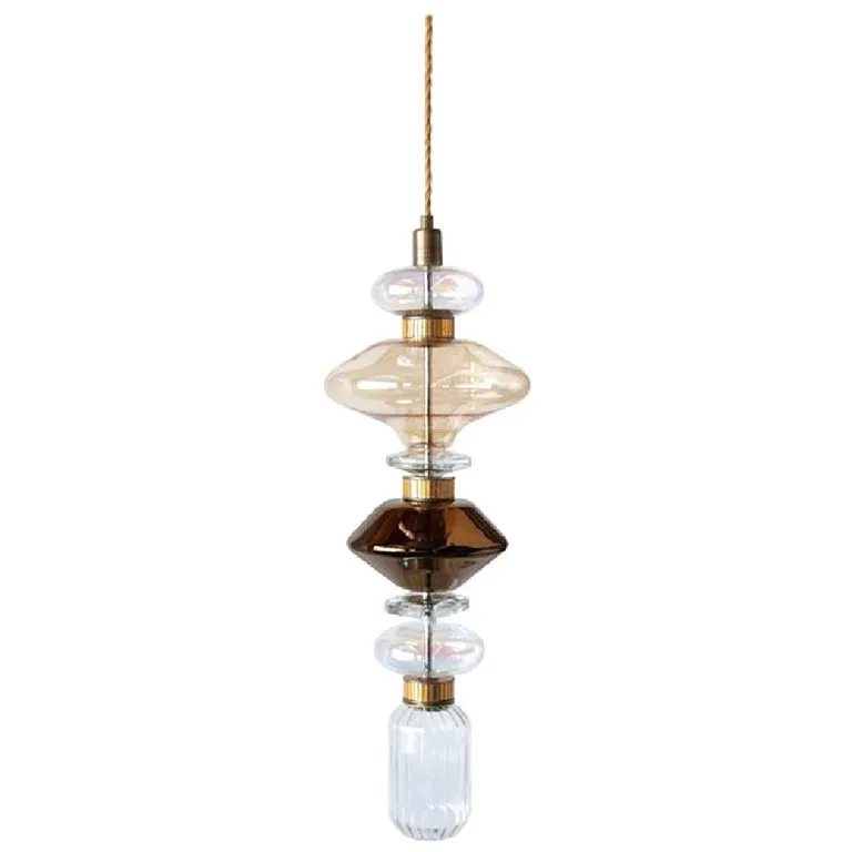 Ceiling Lamp Pyrex Glass Amber, Bronzed or Chrome finish , Gold Mosaic Insert