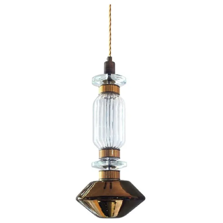 Ceiling Lamp Pyrex Glass Amber, Bronzed or Chrome finish , Gold Mosaic Insert