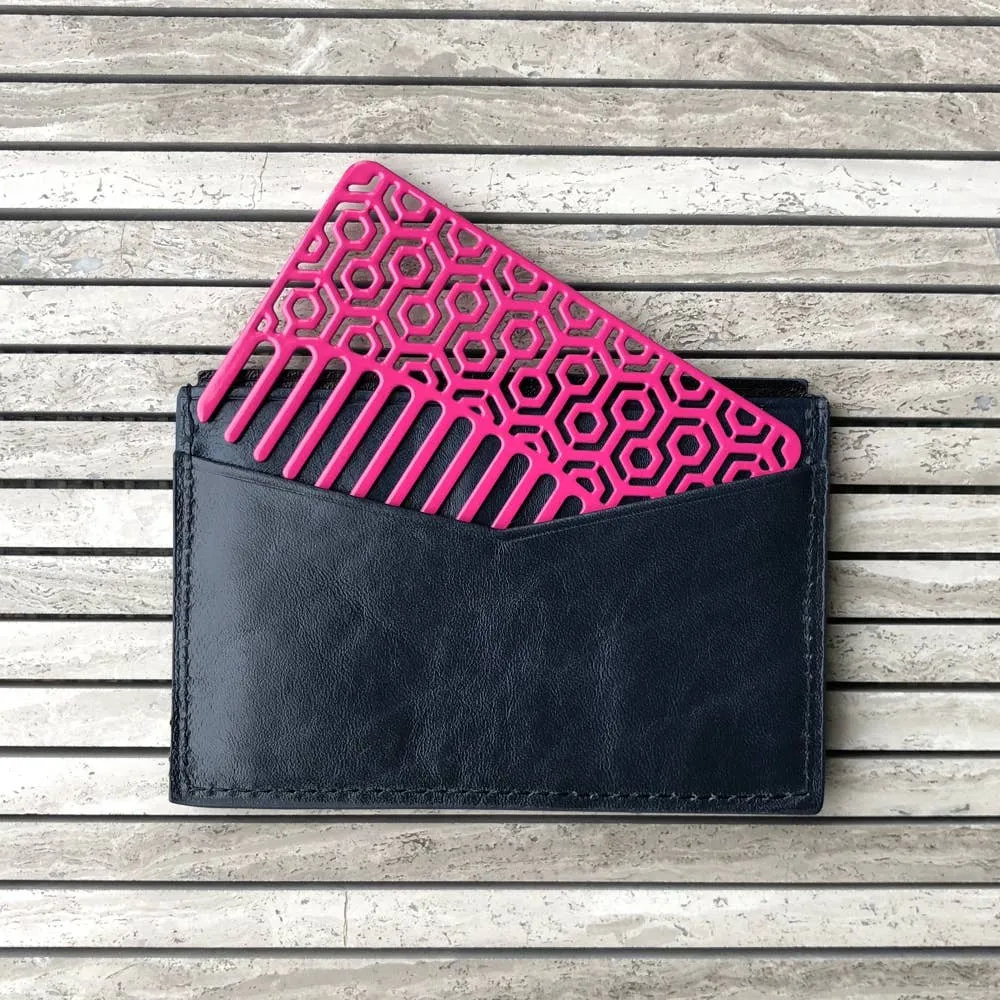 Cerise Hexagon Go-Comb | Metal Wallet-Sized Comb