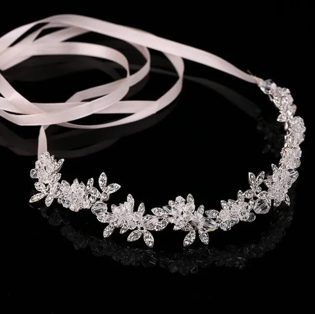 Crystal Rhinestone Bridal Headpieces Satin Ribbon Wedding Hair Accessories for Brides Tiaras Crowns Headbands