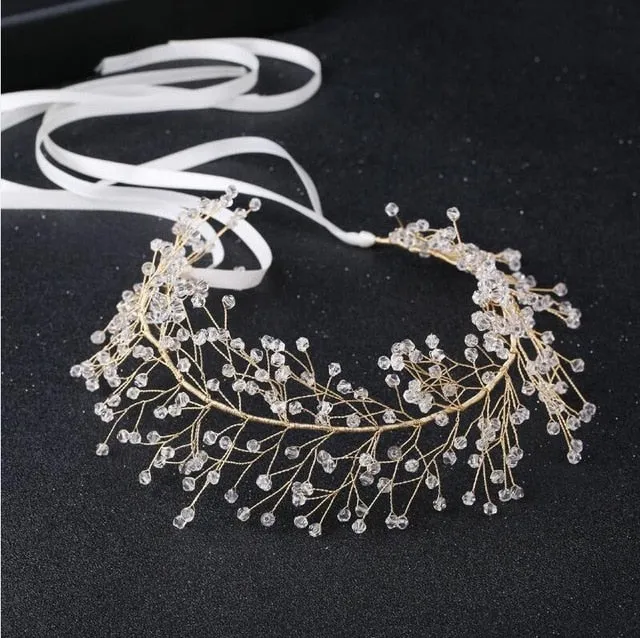 Crystal Rhinestone Bridal Headpieces Satin Ribbon Wedding Hair Accessories for Brides Tiaras Crowns Headbands