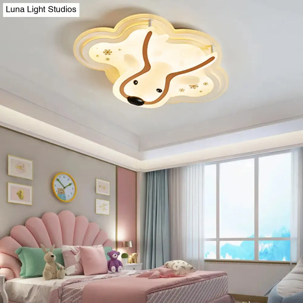 Deer Face Flushmount LED Ceiling Light with Cloud Canopy - Ideal for Nursing Room