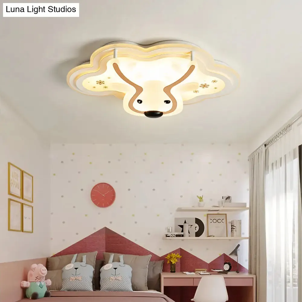 Deer Face Flushmount LED Ceiling Light with Cloud Canopy - Ideal for Nursing Room