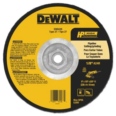 DeWalt® Pipeline Cutting/Grinding Wheels, 9 in, A24R Grit, 6,600 rpm, DW8439