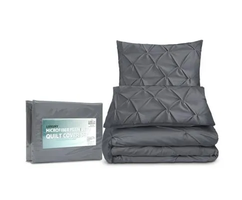 Diamond Pintuck Quilt Cover Set - Charcoal