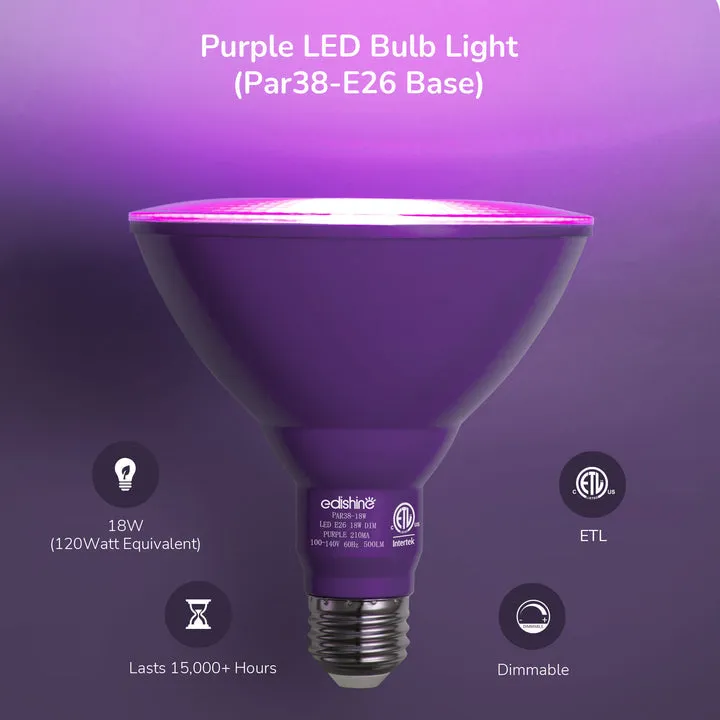 Dimmable 18W(120W Equivalent) E26 Base Purple Flood Light Bulb, 2 Pack-HLBP38B