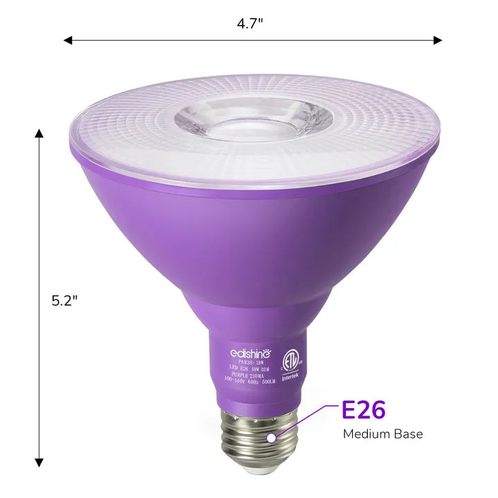 Dimmable 18W(120W Equivalent) E26 Base Purple Flood Light Bulb, 2 Pack-HLBP38B