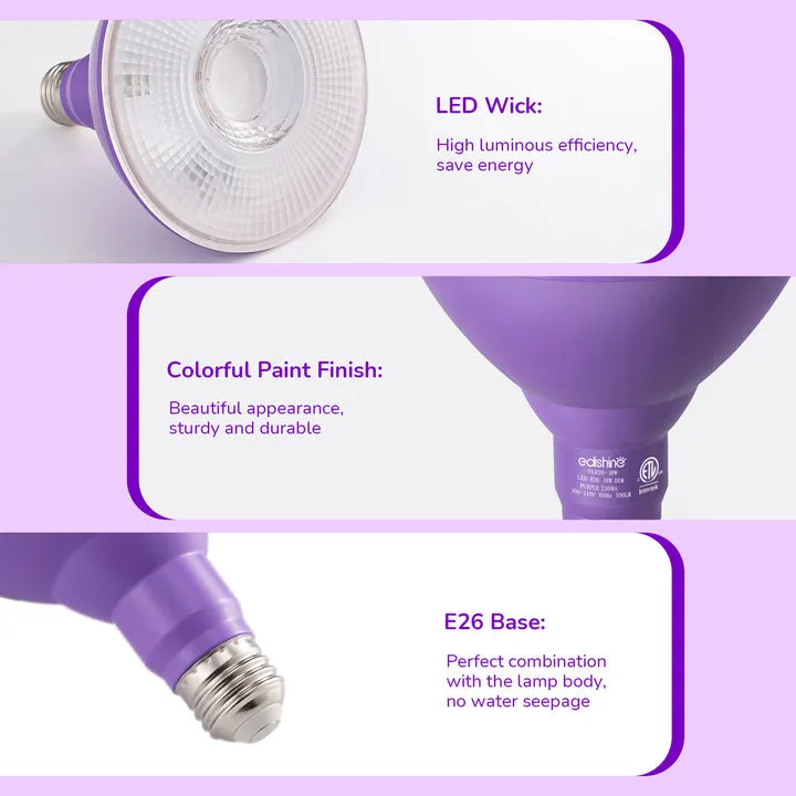 Dimmable 18W(120W Equivalent) E26 Base Purple Flood Light Bulb, 2 Pack-HLBP38B