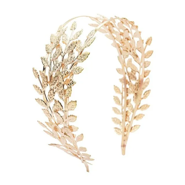 Double Gold Leaves Hairbands Wedding Headpiece Bridal Hair Accessories Wedding