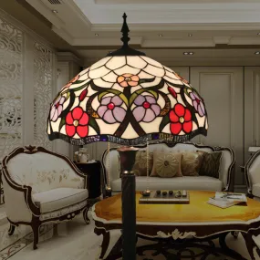 European Tiffany Flower Stained Glass Dome 2- Light Standing Floor Lamp